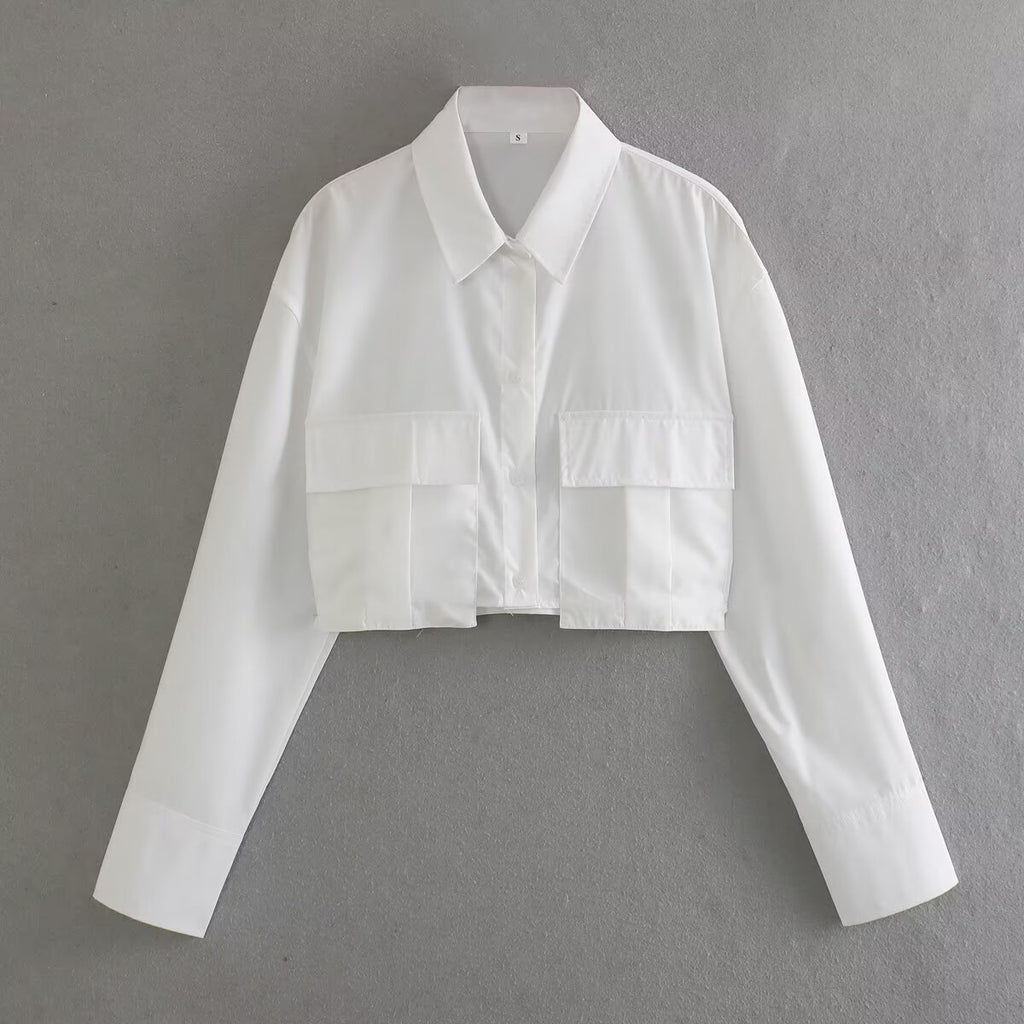 Women's Self-made Fashion Elegant Pocket Decorative Shirt Shorts