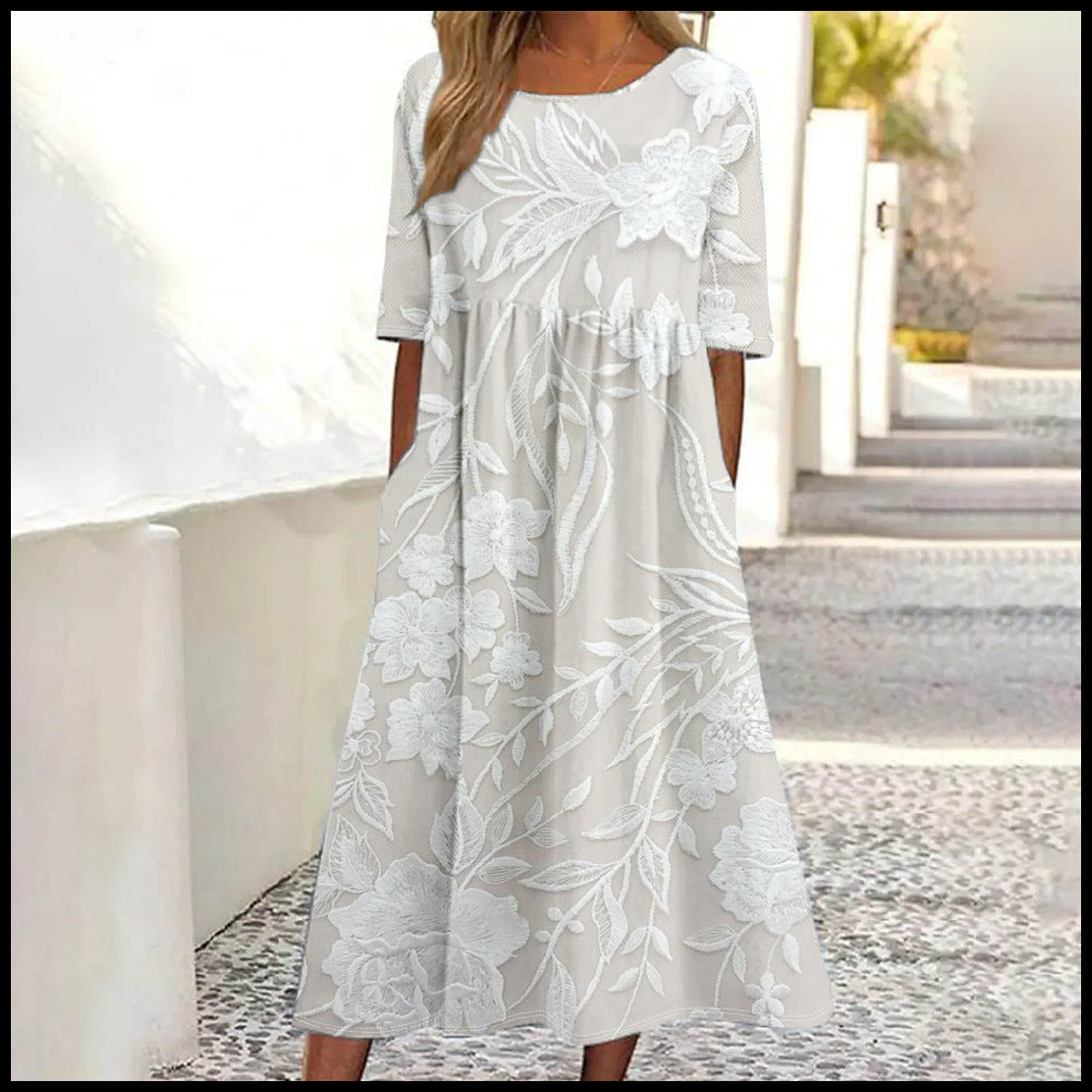 Women's Summer Casual Round Neck Printed Swing Dress