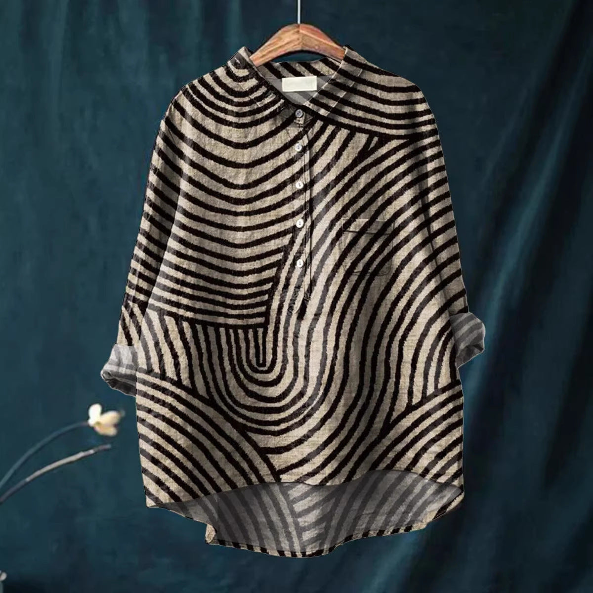 Slouchy Women's Shirt Printed Linen Fabric Blouse