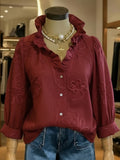 Elegant Lace Embroidery Cotton Linen Sweet Blouse