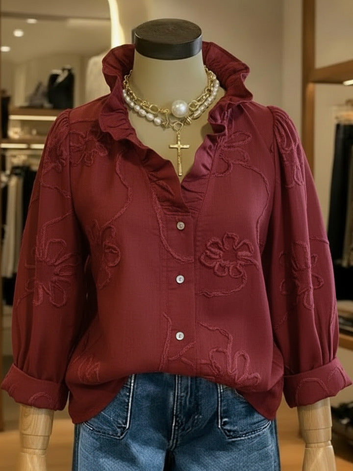 Elegant Lace Embroidery Cotton Linen Sweet Blouse