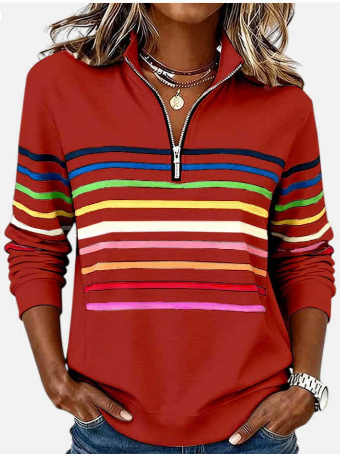 Unique Women's Half Zipper Digital Printing Blouse