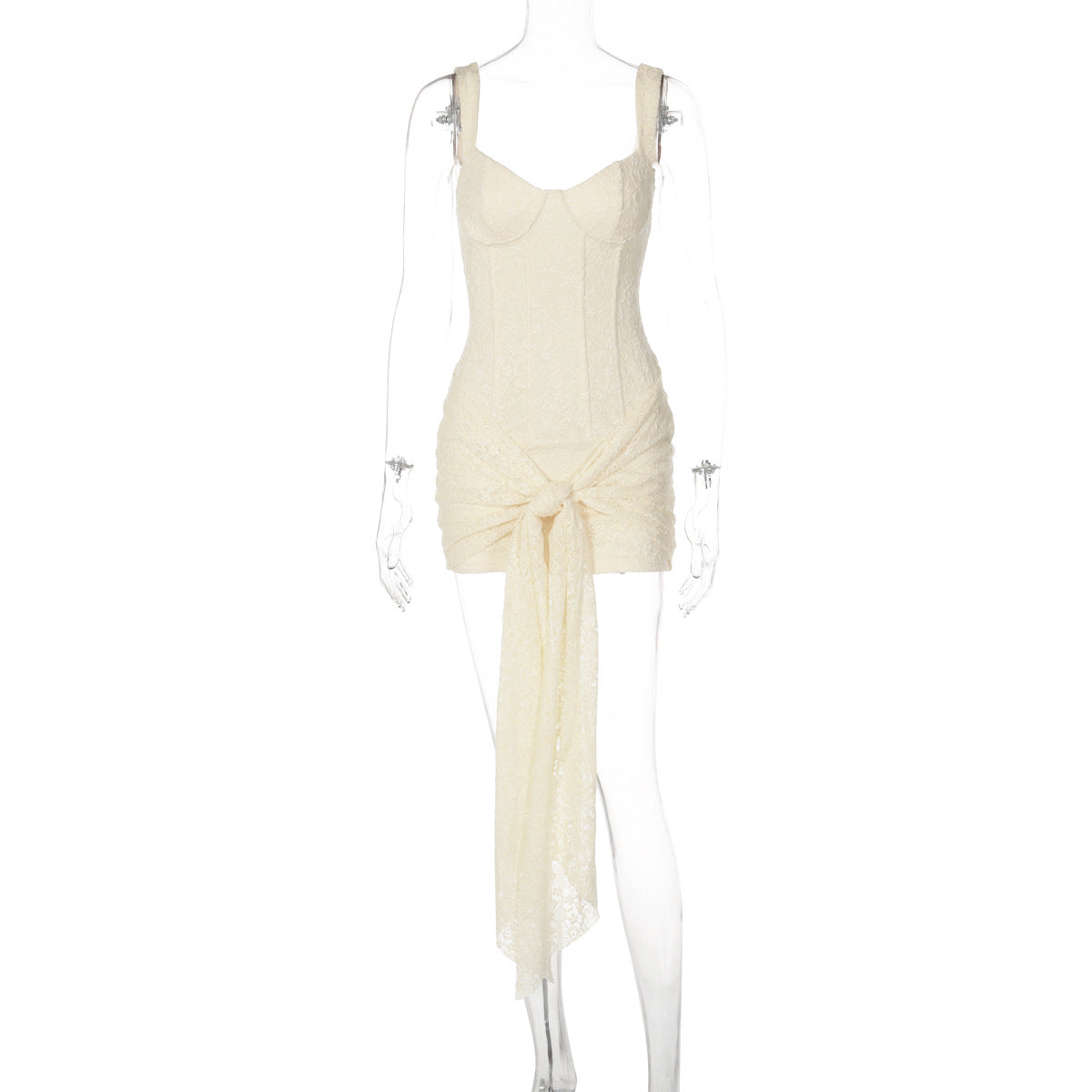 Fashion Lace Sexy Cinched Patchwork Bandage Hip Spaghetti Dress