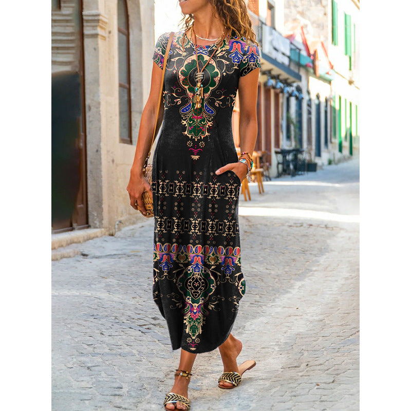 Women's Round Neck Sleeve Trendy Printed With Shorts