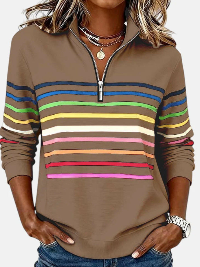 Unique Women's Half Zipper Digital Printing Blouse