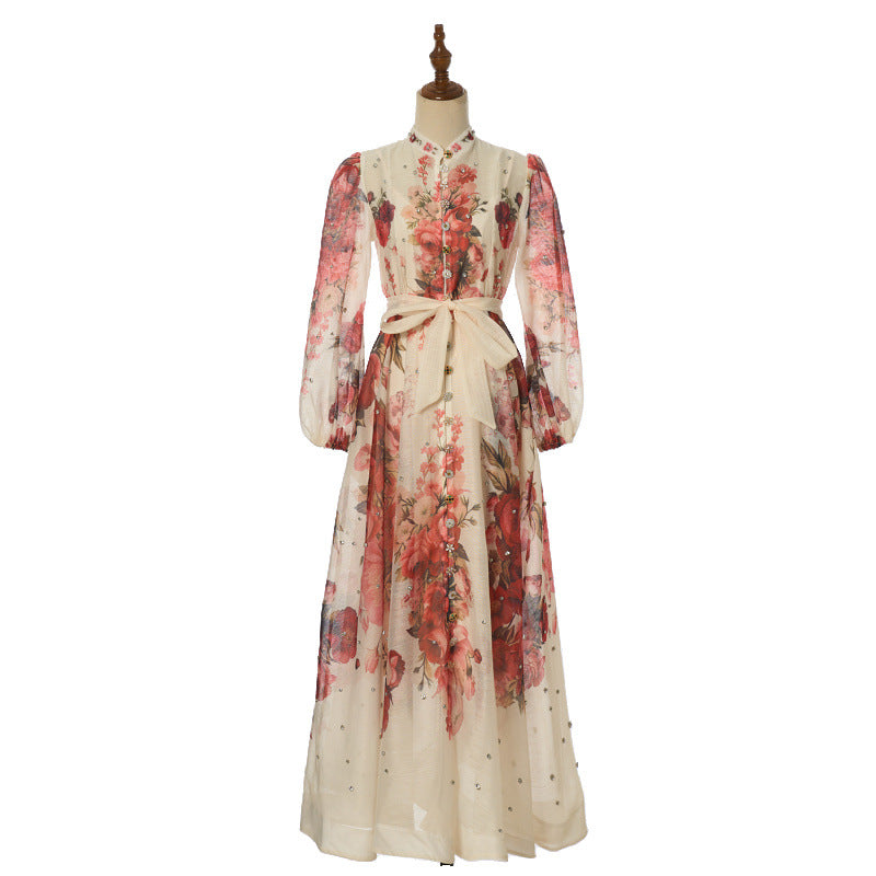 Women's Design Positioning Flower Diamond Long Wing Dress