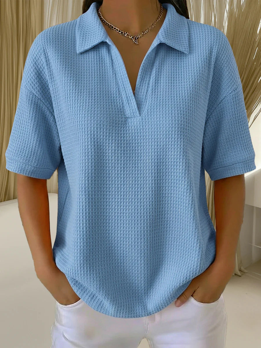 Fashion Waffle Solid Color Pullover Loose Tops