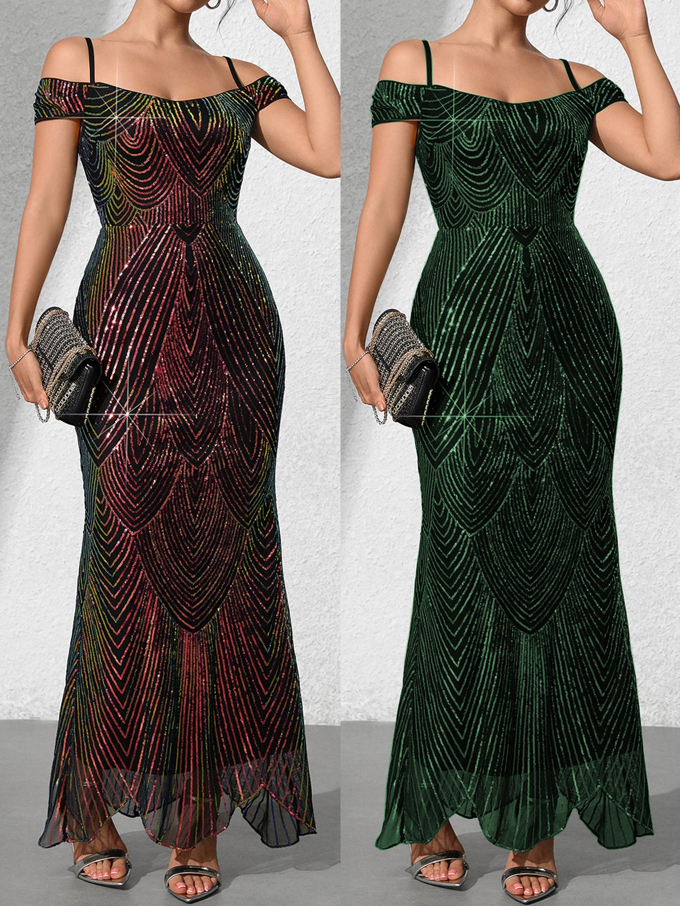 Women's Strapless Sexy Sequins Sling Long Fishtail Dress