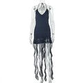 Women's Elegant Sexy Waist Trimming Halter Sheath Solid Dress