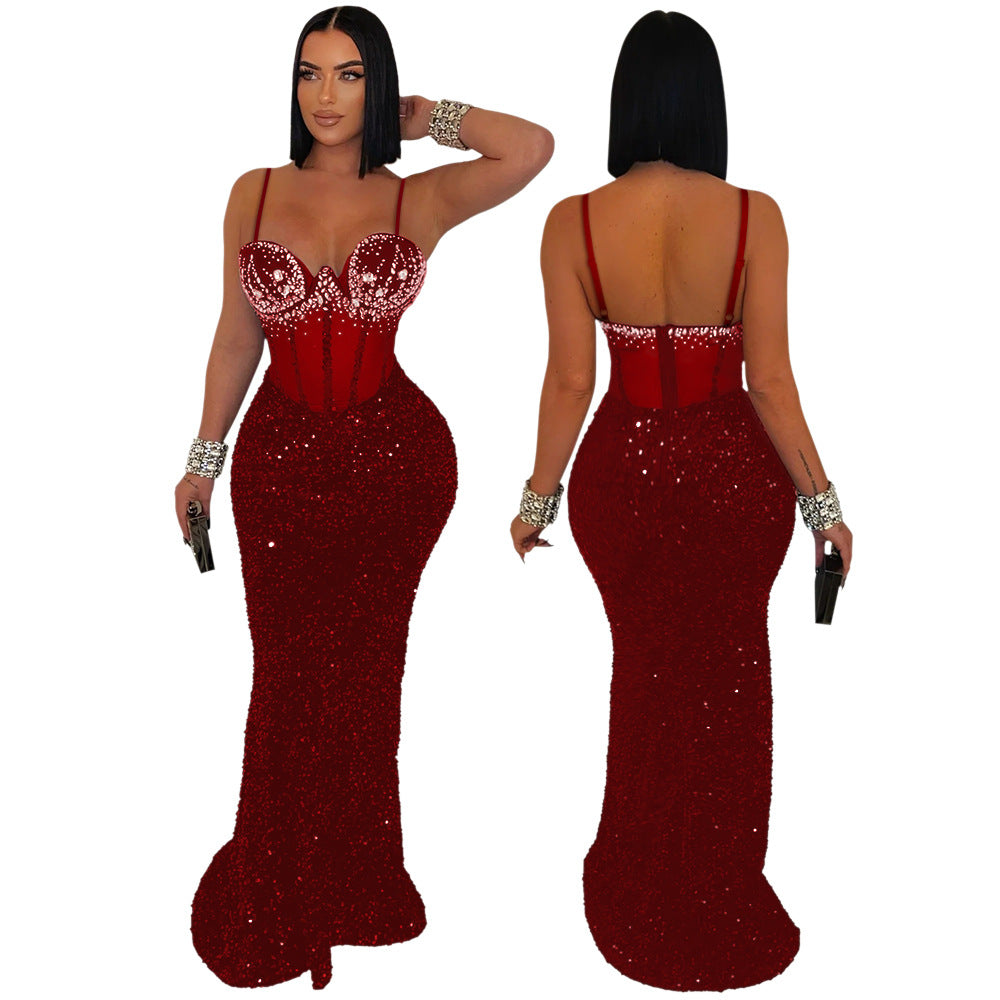 Women's Veet Sequined Party Rhinestone Strap Sheath Dress