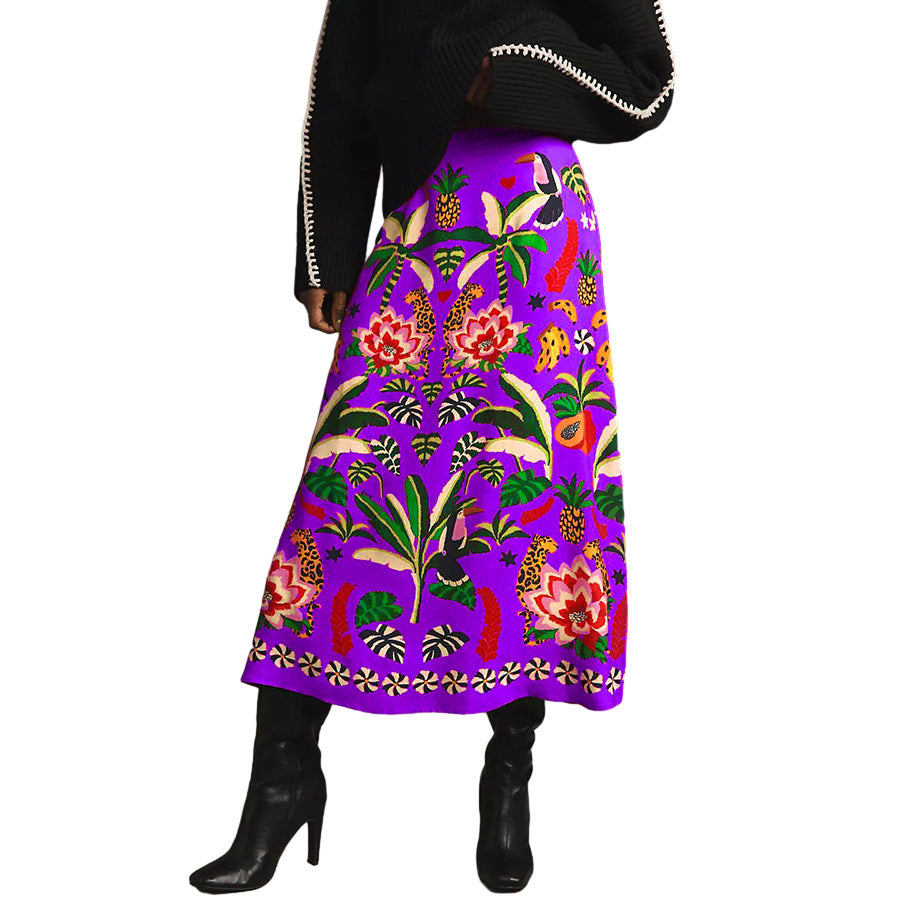 Women's Casual Fashion Tropical Plant Vintage Print Skirt
