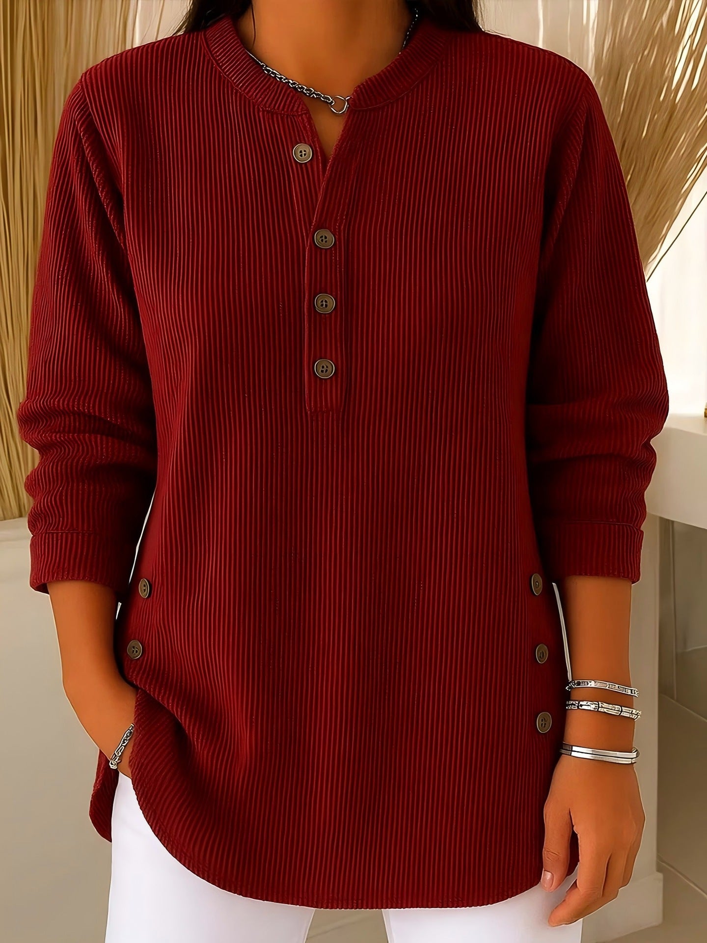 Women's Corduroy Solid Color Loose Casual Button Blouses