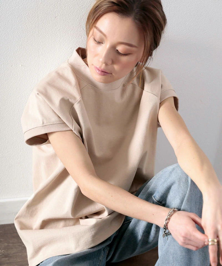 Women's Summer Half Turtleneck Sleeve Cotton Loose Shorts