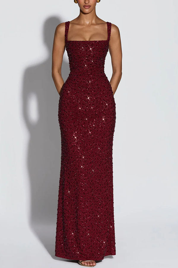 Women's Sequin Sling Slim Fit Tied Sleeveless Dress