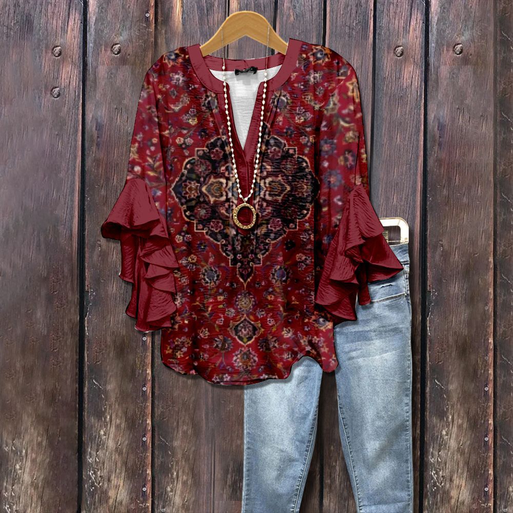 Women's Floral Element Print Casual Trend Lotus Tops