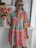 Slouchy Fashion Printing Stand-up Collar Sleeve Dress