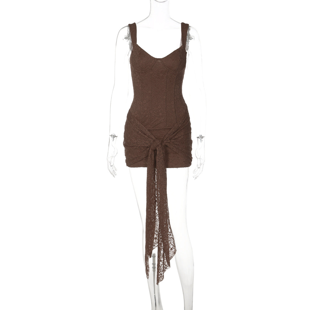 Fashion Lace Sexy Cinched Patchwork Bandage Hip Spaghetti Dress