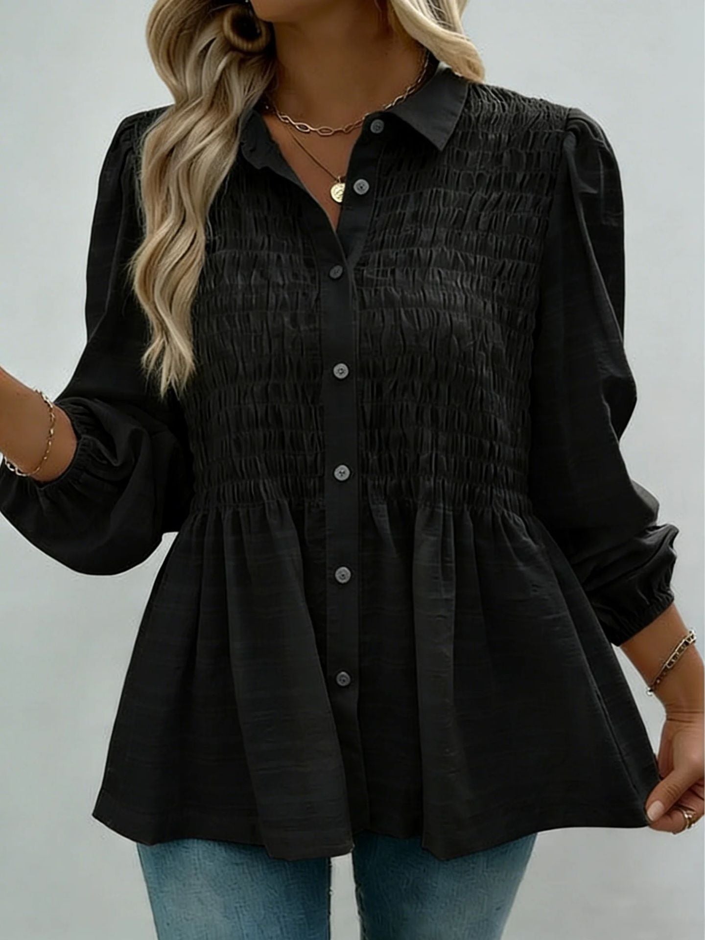 Women's Solid Color Buttons Casual Fashion Long Sleeve Blouse