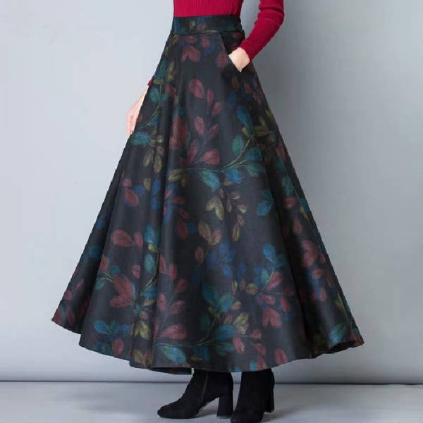 Women's Woolen High Waist Long Slimming A- Line Skirts