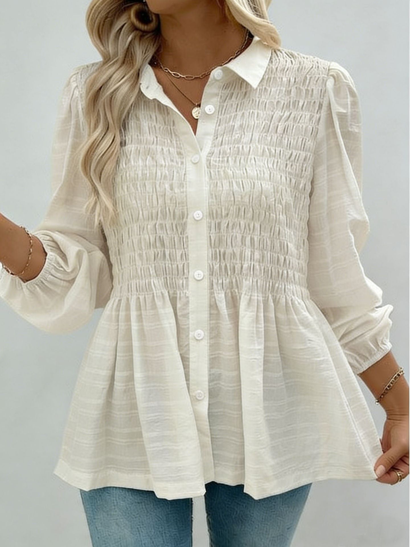 Women's Solid Color Buttons Casual Fashion Long Sleeve Blouse