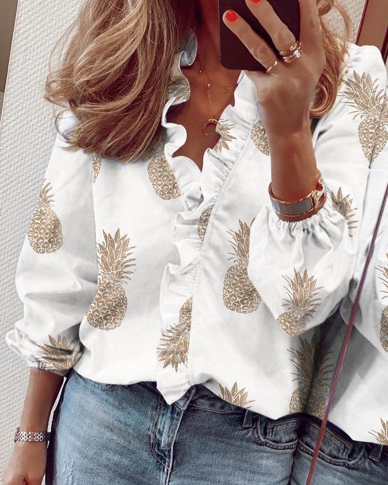 Popular Comfortable Women's Long Sleeve Ruffle Blouse