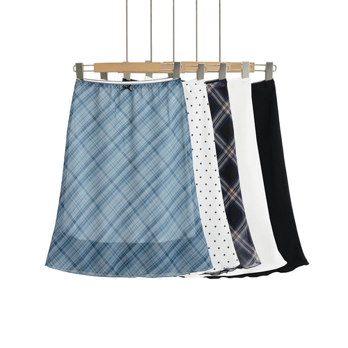 Early Spring Bow Decoration Check Hip Skirt
