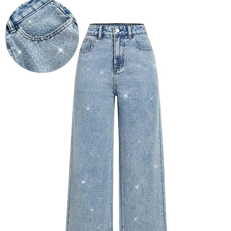 Women's Casual Loose Low Waist Sexy Rhinestone Pants