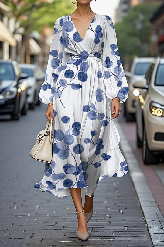 Women's Floral Series Pattern Printing Casual V Dress