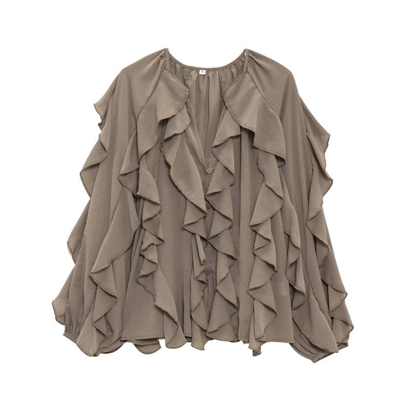 Z Spring Long Fashion Loose Design Niche Laminated Decoration Blouse