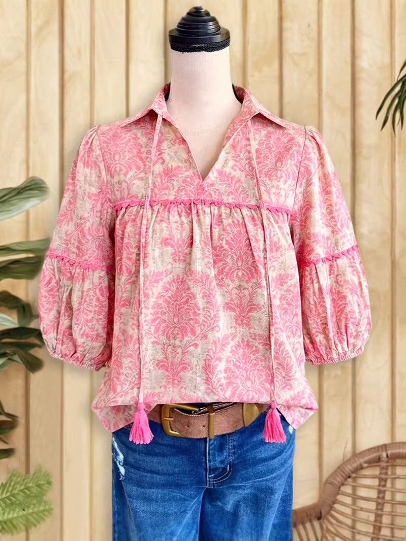 Women's Sleeve Shirt Summer Lapel Loose Thin Blouse