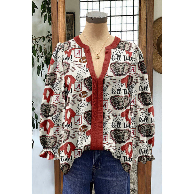 Women's Loose Flared Sleeves Long-sleeved Digital Printing Women's T-shirt