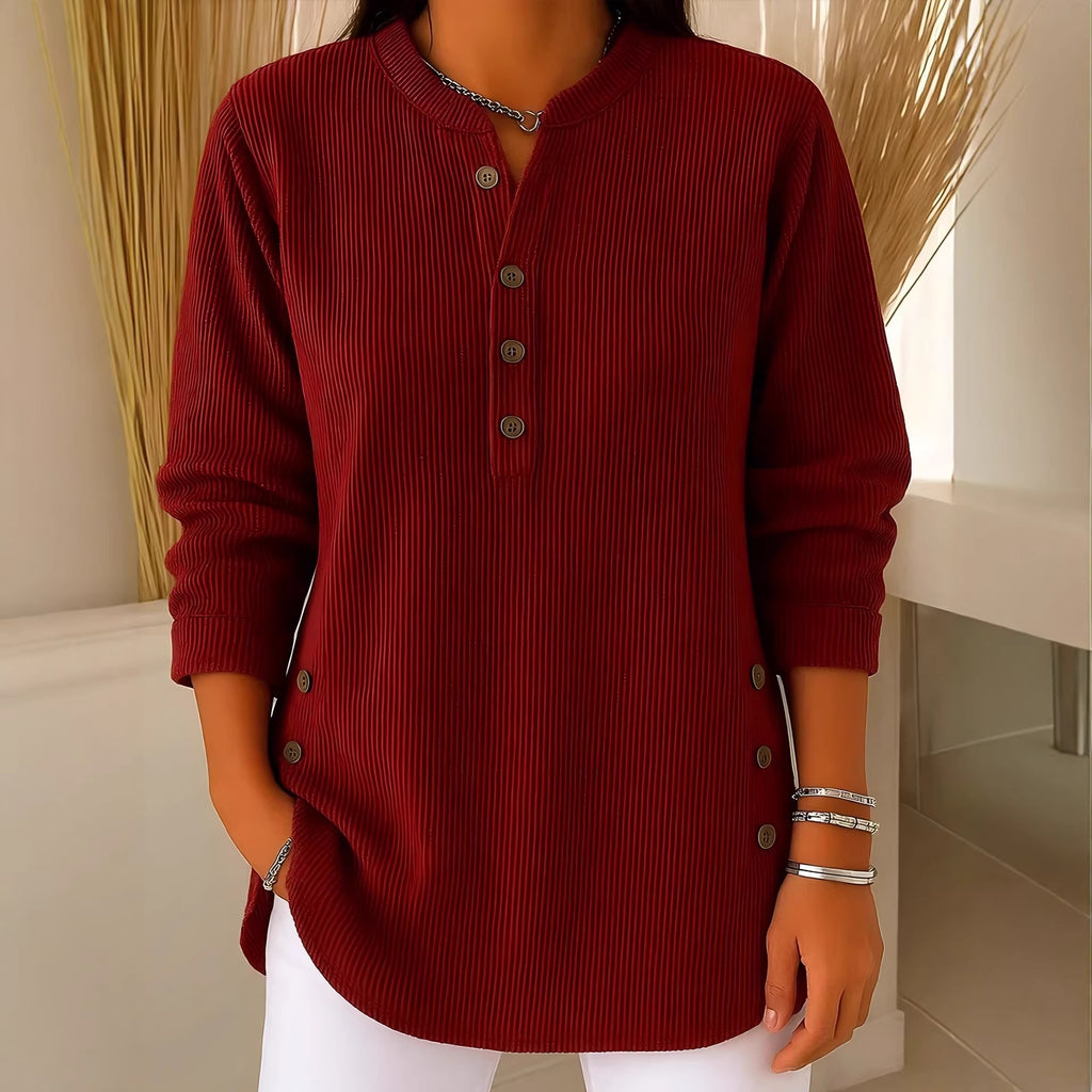 Women's Corduroy Solid Color Loose Casual Button Blouses