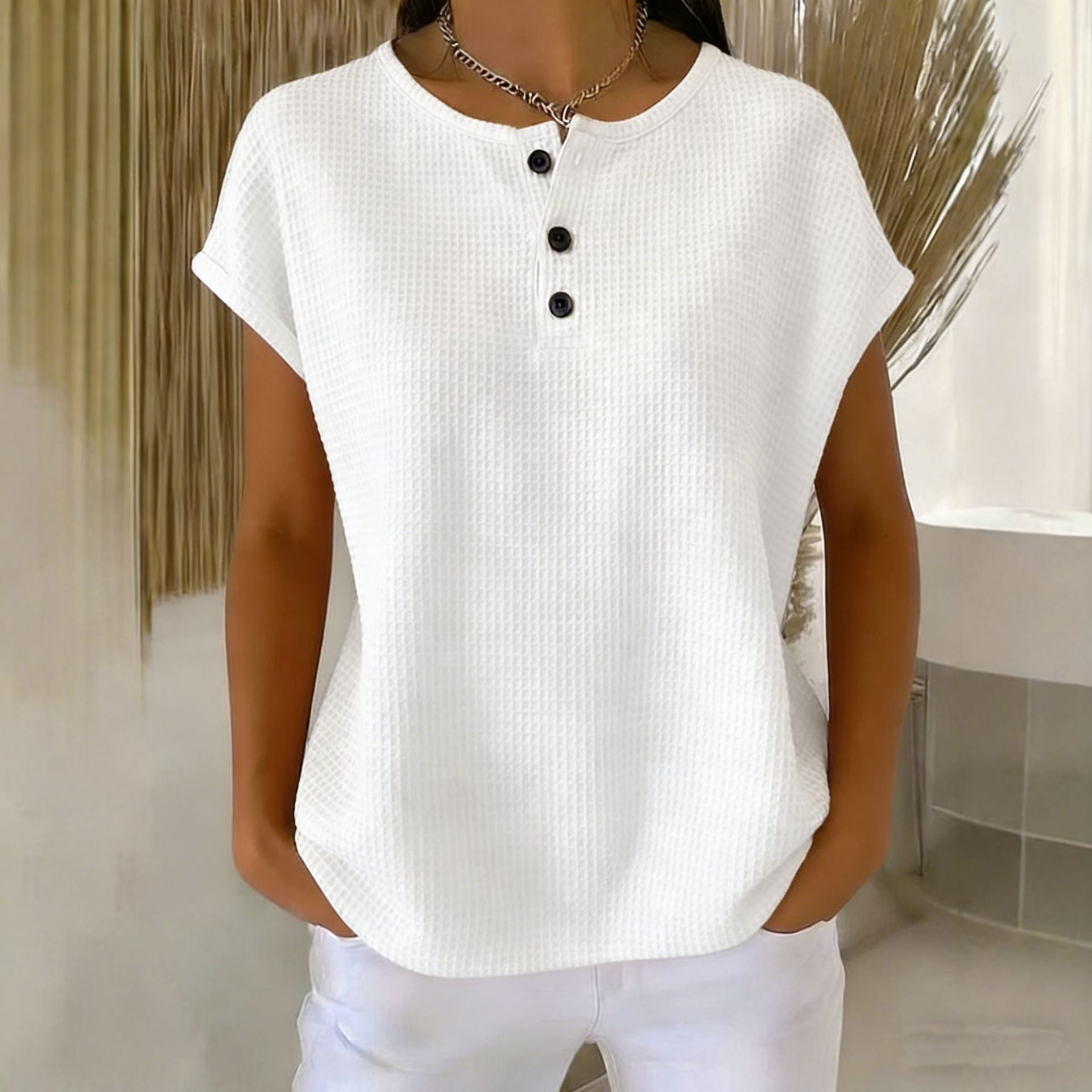Women's Design Sleeve Summer Half Open Placket Casual Shorts