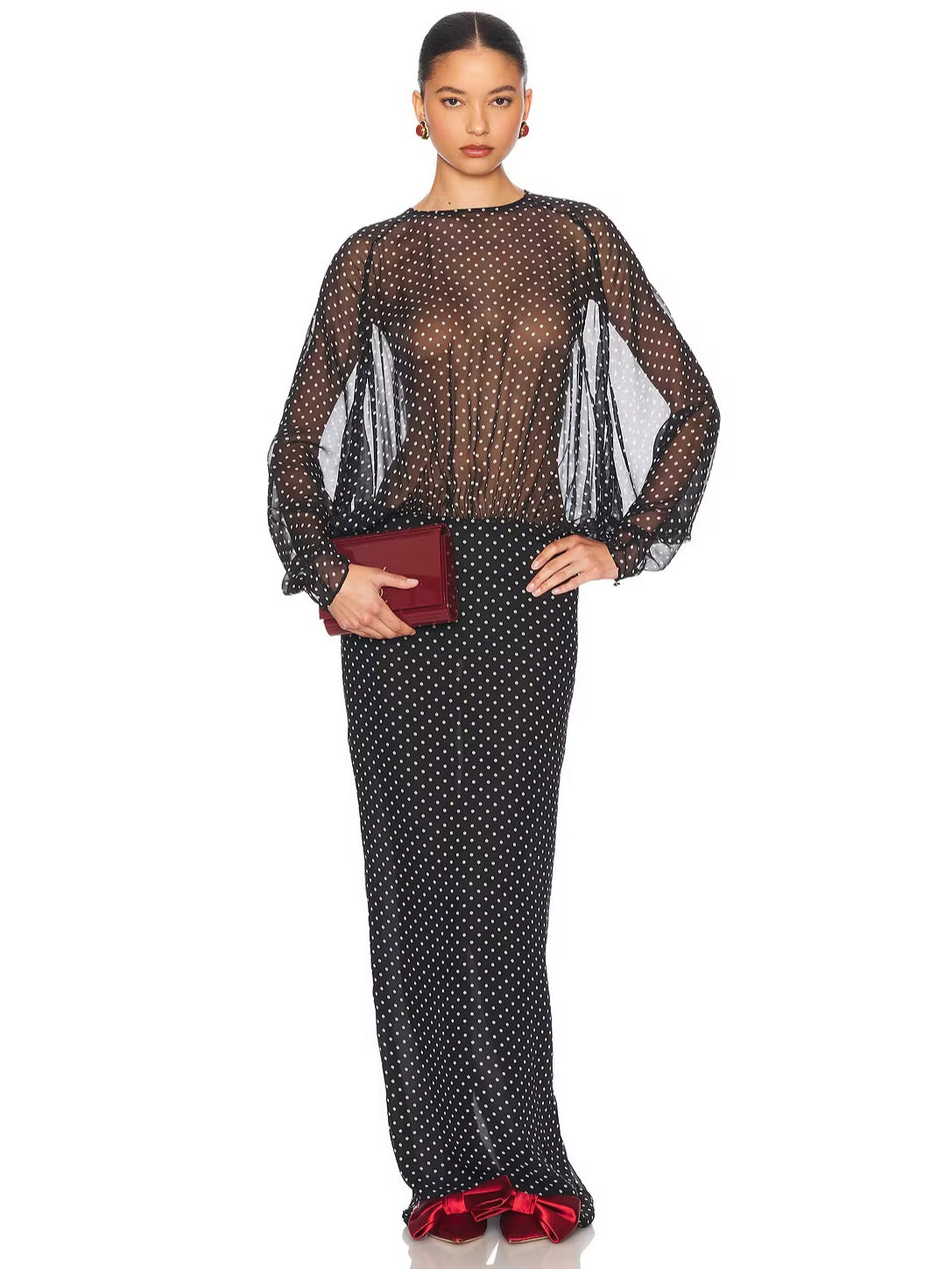 Women's Autumn Solid Color Long Sleeve Polka Clothing