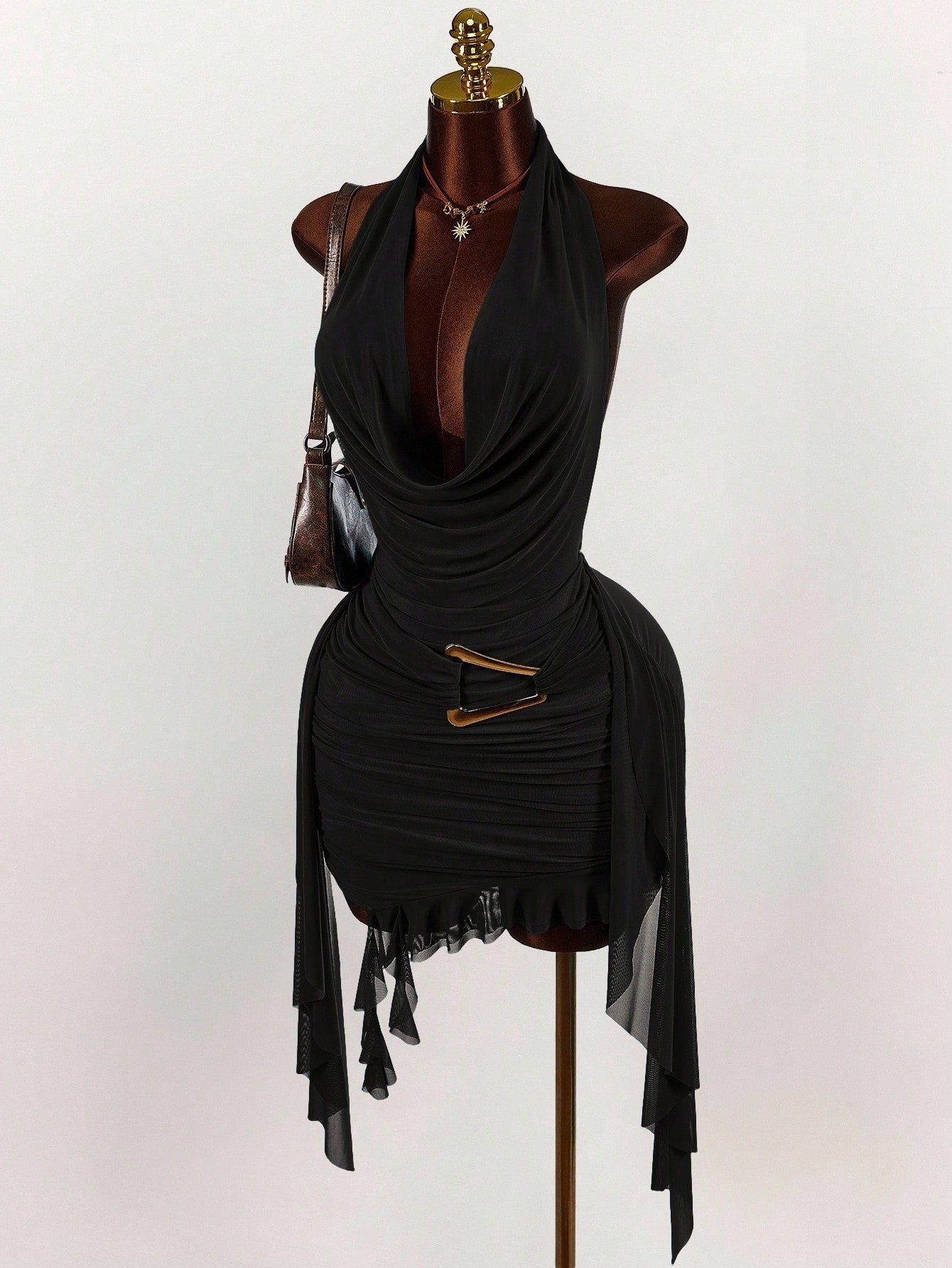 Color Temperamental Minority Halter Backless Slim Fit Dress