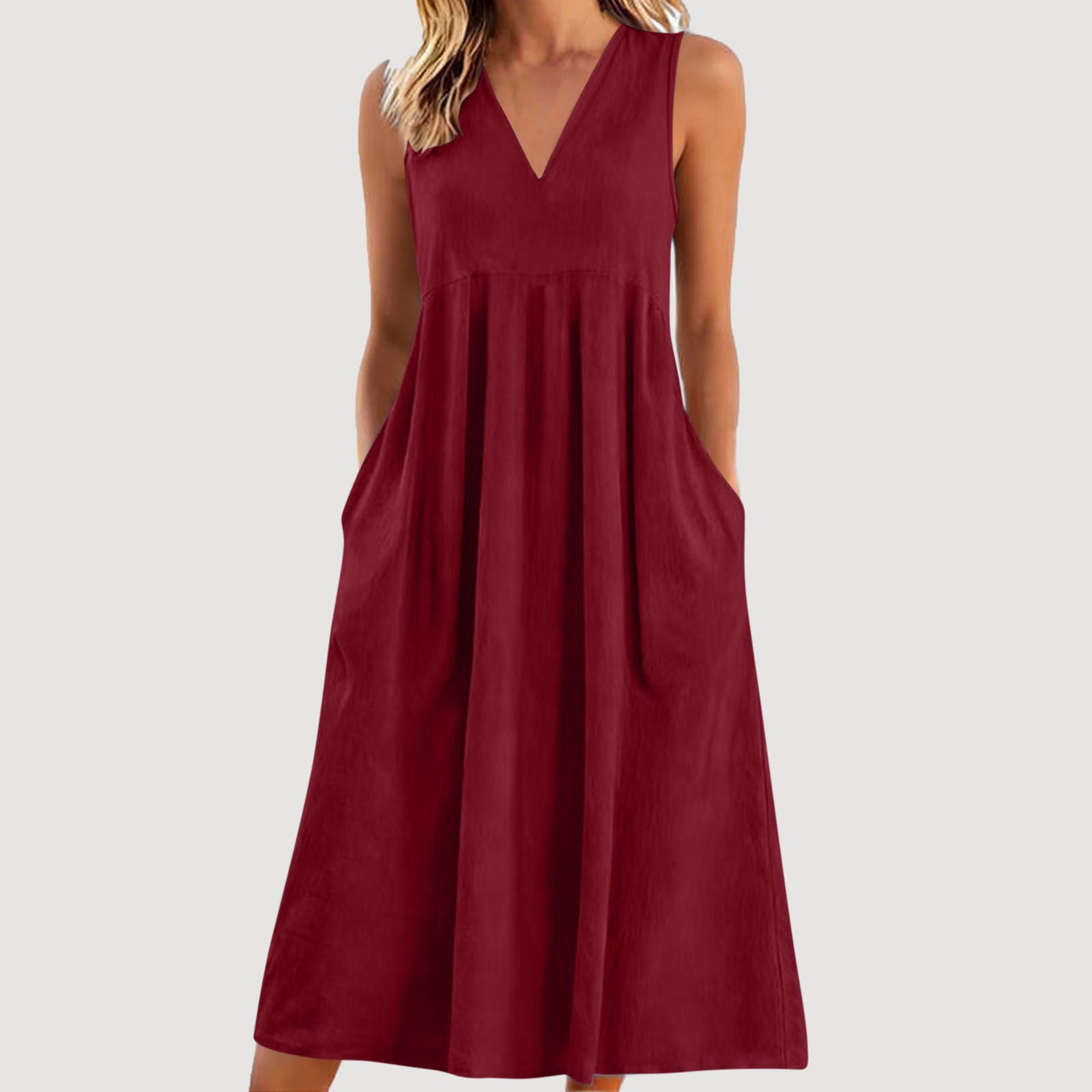 Women's Solid Color Pullover Sleeveless Cotton Linen Dress