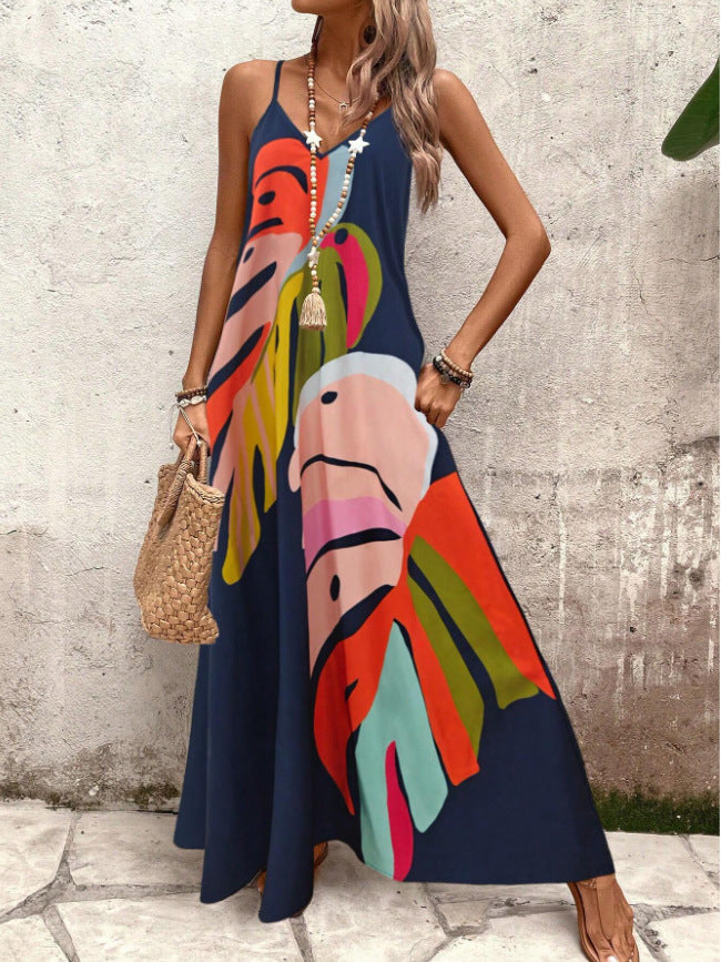 Women's Summer Fashion Casual Floral Print Leaf Dress