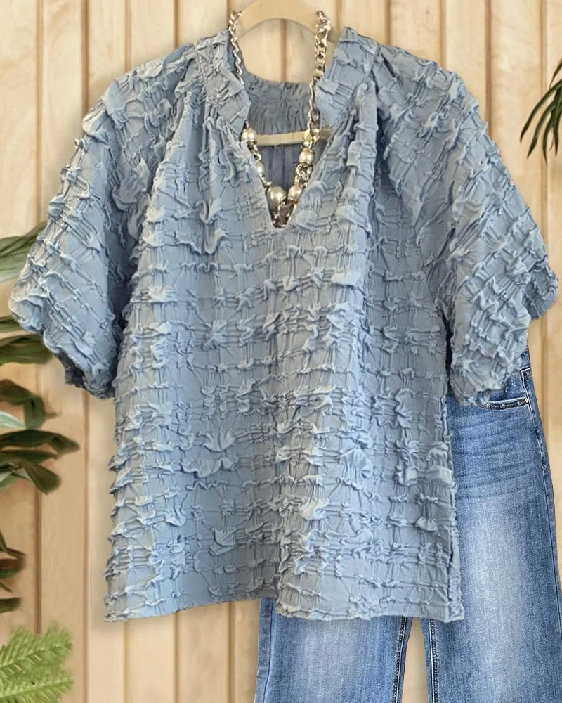 Women's Summer Casual Style Solid Color Building Blocks Blouse