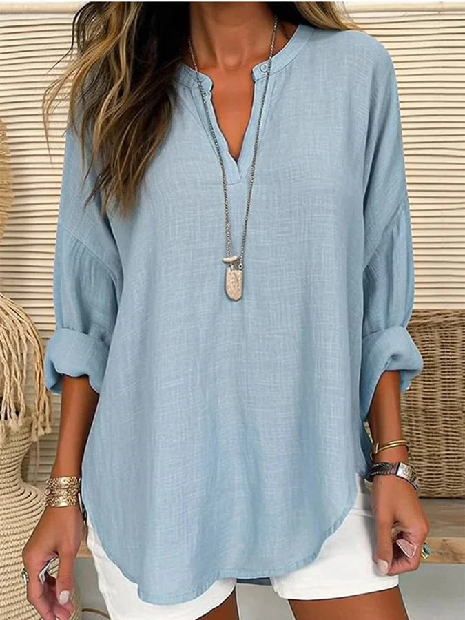 Classy Women's Small Buttons Curved Hem Women's T-shirt