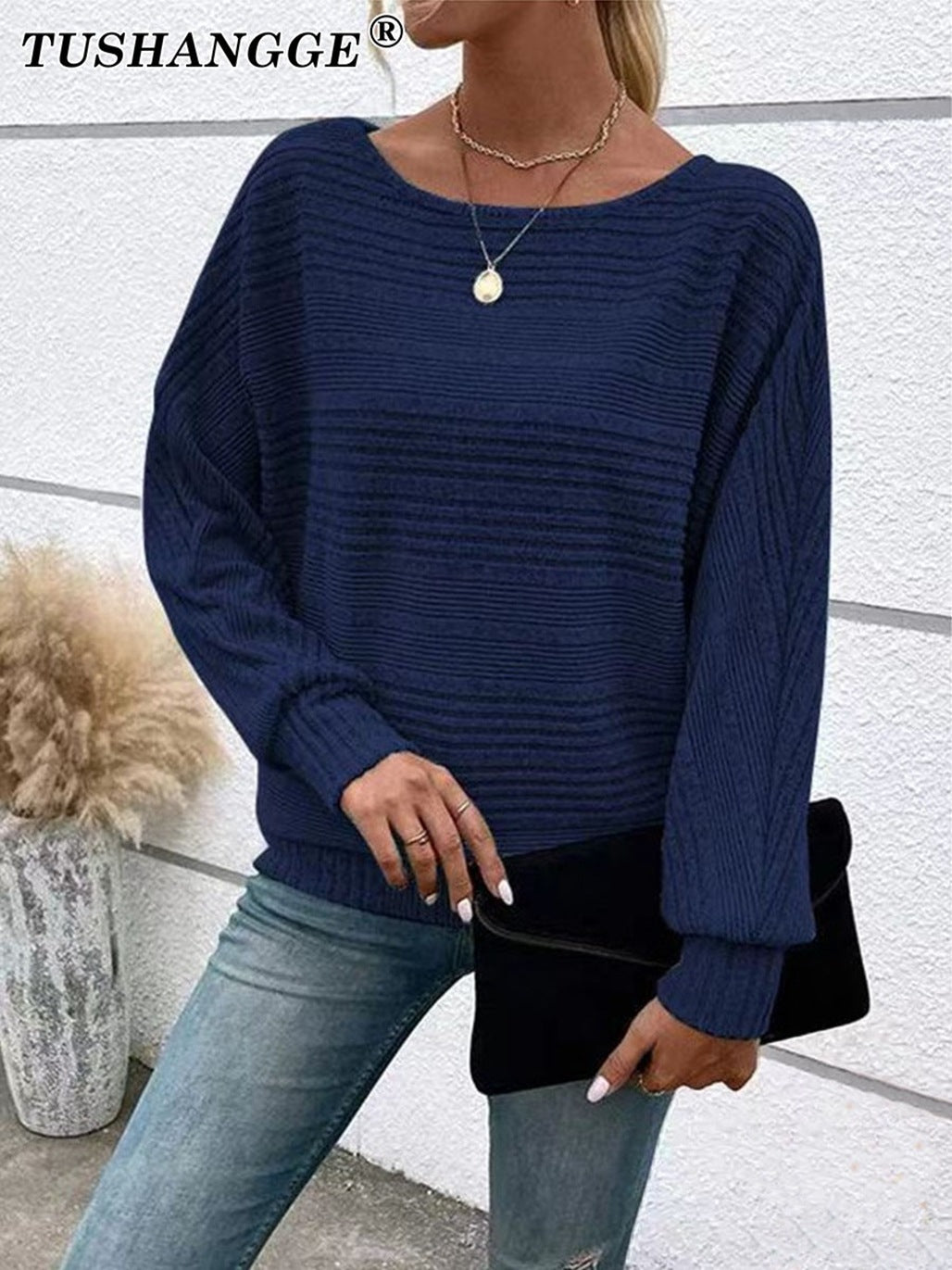 Classic Women's Sunken Stripe Batwing Sleeve Women's T-shirt
