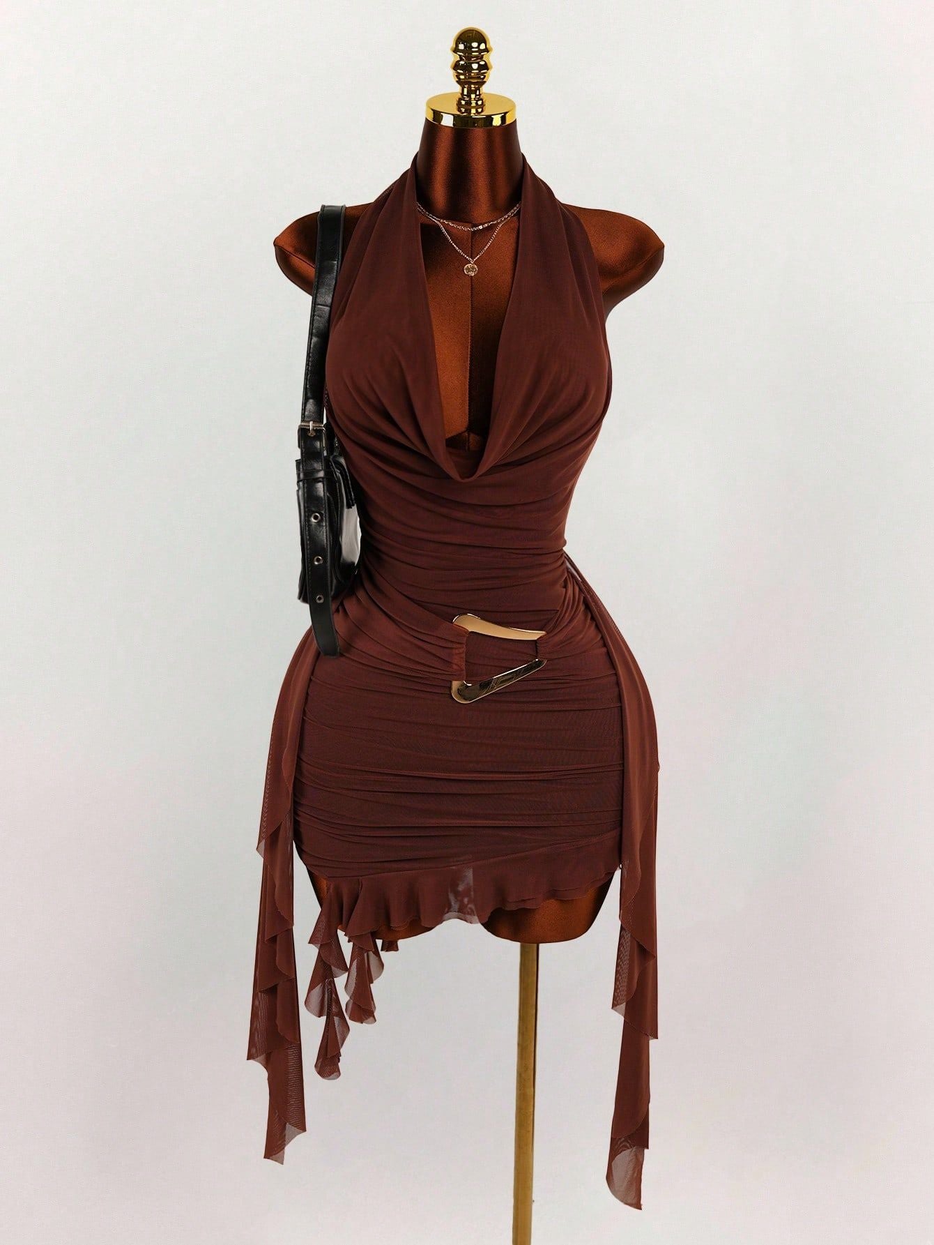 Color Temperamental Minority Halter Backless Slim Fit Dress