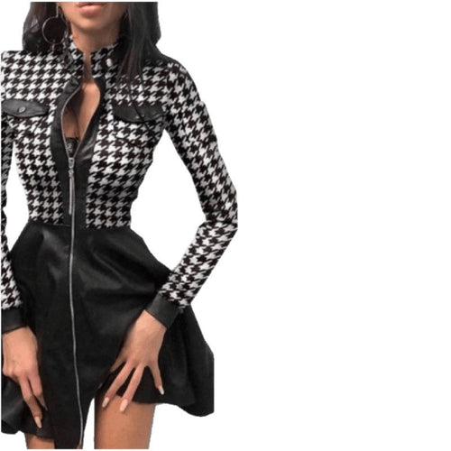 Comfortable Women's Fashion Leather Stitching Waist Dress