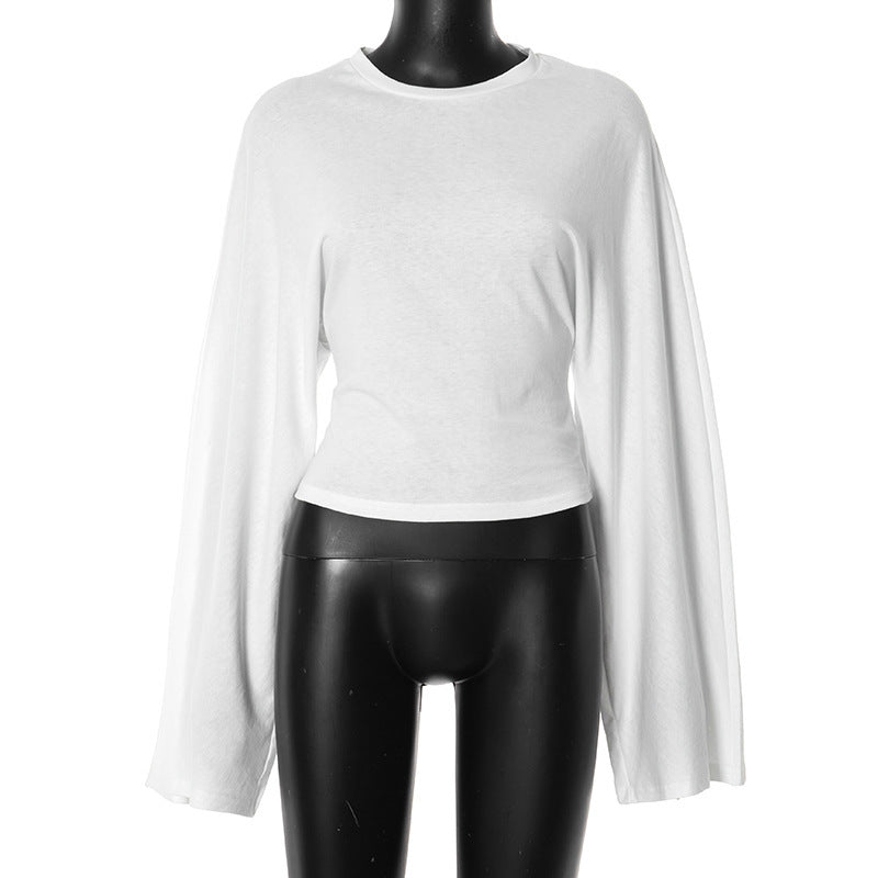 Women's Solid Color Round Neck Shoulder Across Sleeve Women's T-shirt