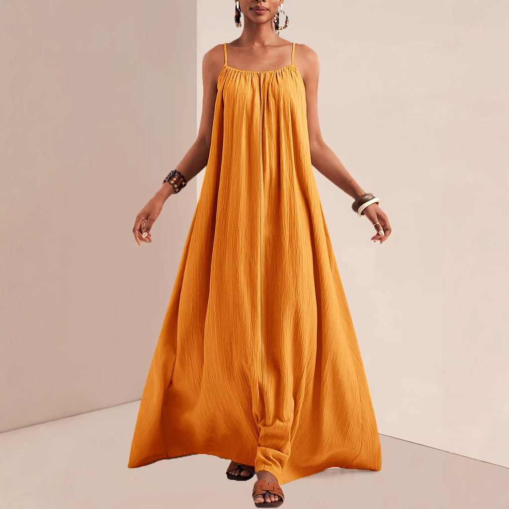Summer Fashion Elegant Solid Color Sling Large Dress