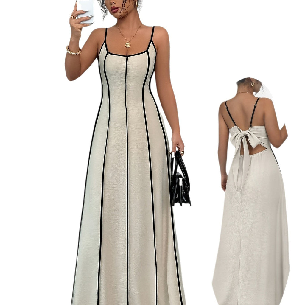 Women's Spaghetti Strap Backless Color Matching Suspender Dress