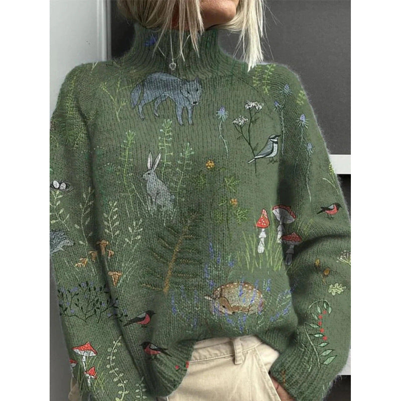 Innovative Women's Christmas Printed Wear Turtleneck Women's T-shirt