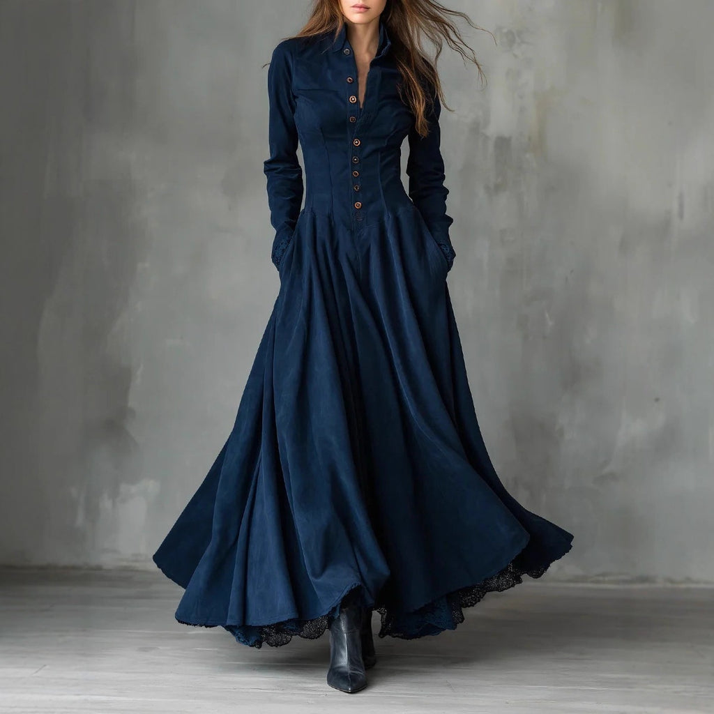 Style Retro Elegant Suede Lace Stitching Dress