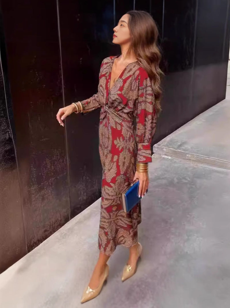 Innovative Charming Women's Autumn Print Mid-length Dress