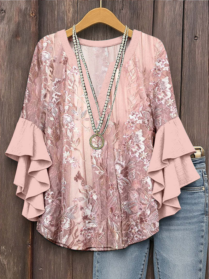 Women's Creative Floral Element Printing Digital Casual Trend Lotus Women's T-shirt