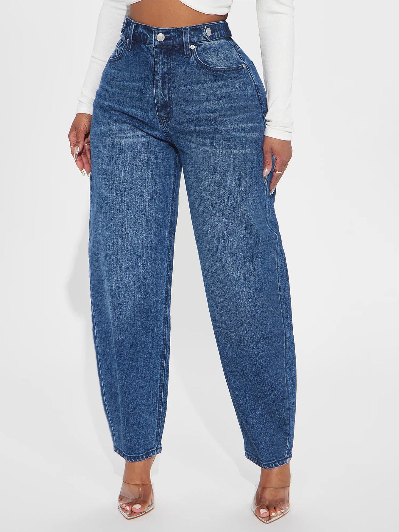 Women's Design Sense Retro Lantern Washed Blue Women's Jeans